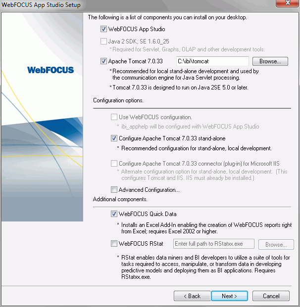 Components Setup window