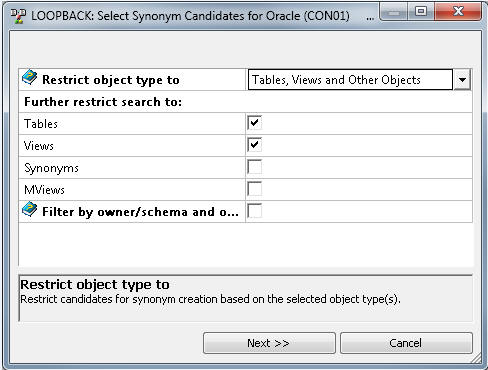 Select Synonym Candidates (Step 1) dialog box