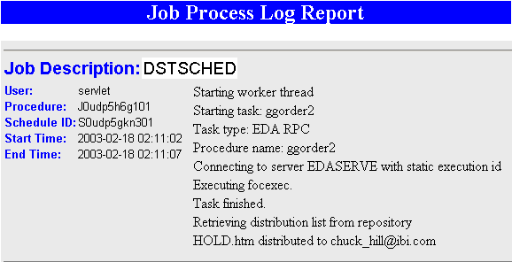 Job Process Log Report