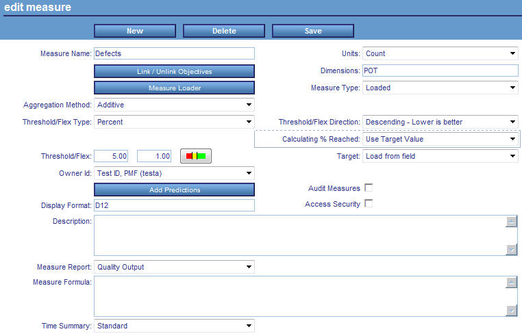 Edit Measure form