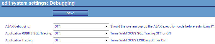 Debugging settings