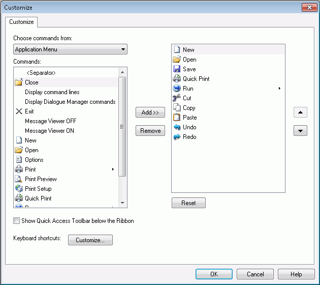 Customize Quick Access Toolbar dialog box