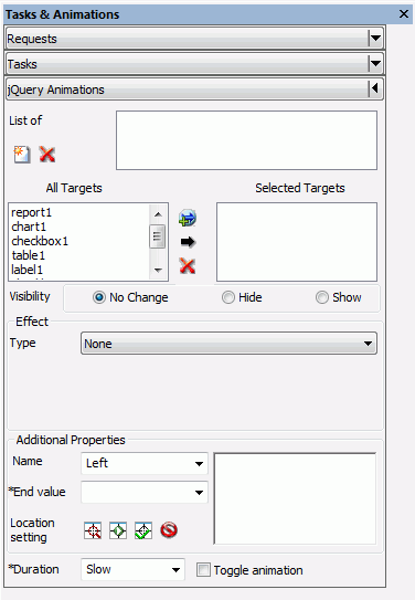 Animations section of Tasks & Animations panel