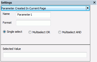 Settings panel for a parameter created in the HTML page