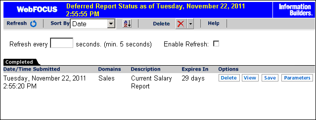 Deferred Report Status window