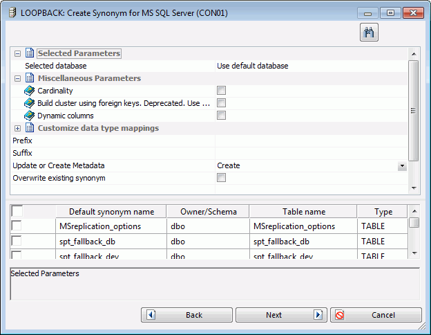 Create Synonym dialog box