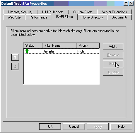 Default Web Site Properties dialog box