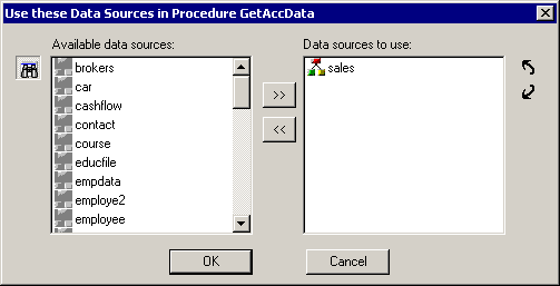 Use these Data Sources in Procedures GetAccData dialog box