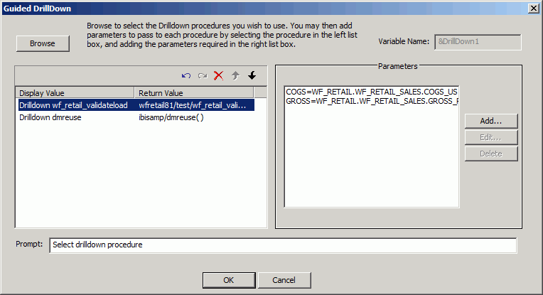 Guided DrillDown dialog box