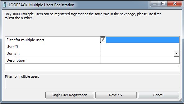 Single User Registration window