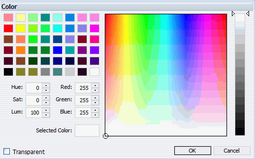 Color selection dialog box