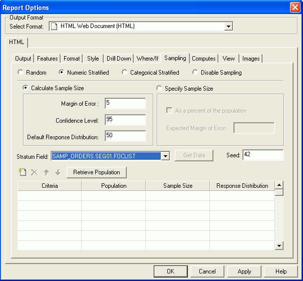Numeric Stratified option button