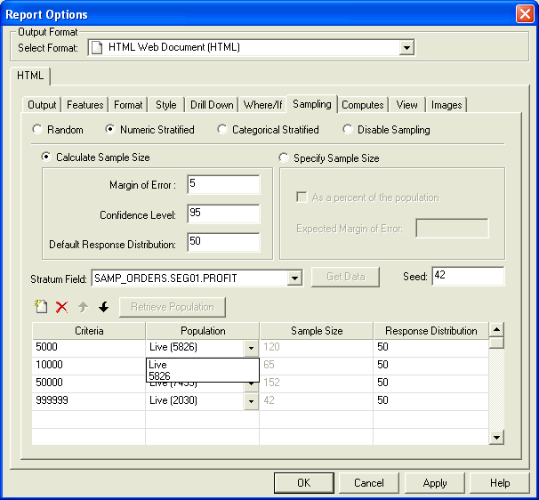 User-defined Count Population list box