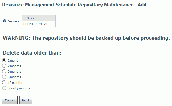 Resource Management Schedule Repository Maintenance - Add pane