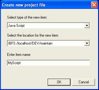 Create New Project file dialog box