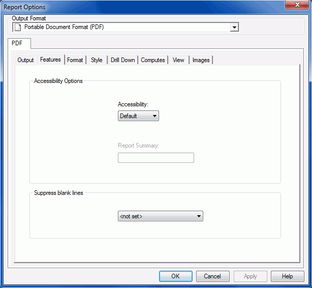 Feature Tab for PDF Reports