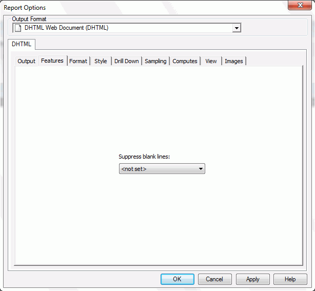 Feature Tab for DHTML, PostScript, and PowerPoint Reports