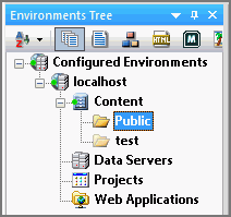 App Studio Environments Tree Pane with Content Branch expanded
