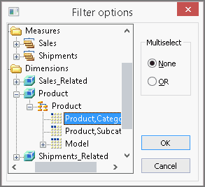 Filter Options dialog box with a value selected