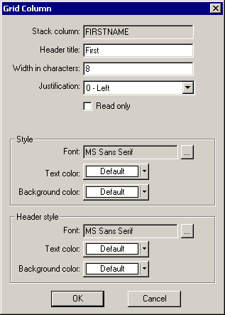 Grid Column dialog box