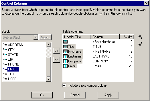 Control Columns dialog box