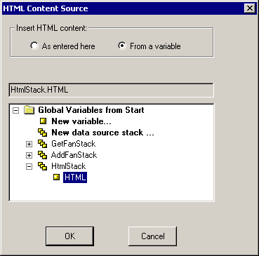HTML Content Source dialog box