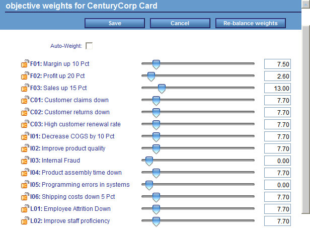 Objective Weights form
