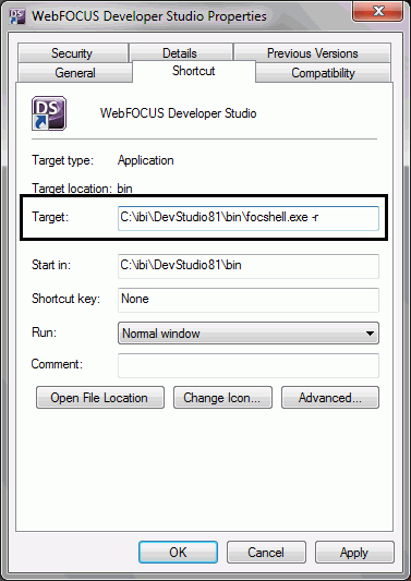 Developer Studio command line switch