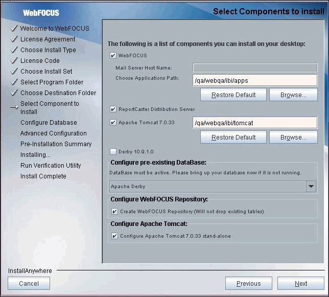 Select Components to Install dialog