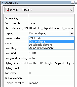 Properties List with Do Not Display selected from the Fram Border entry.