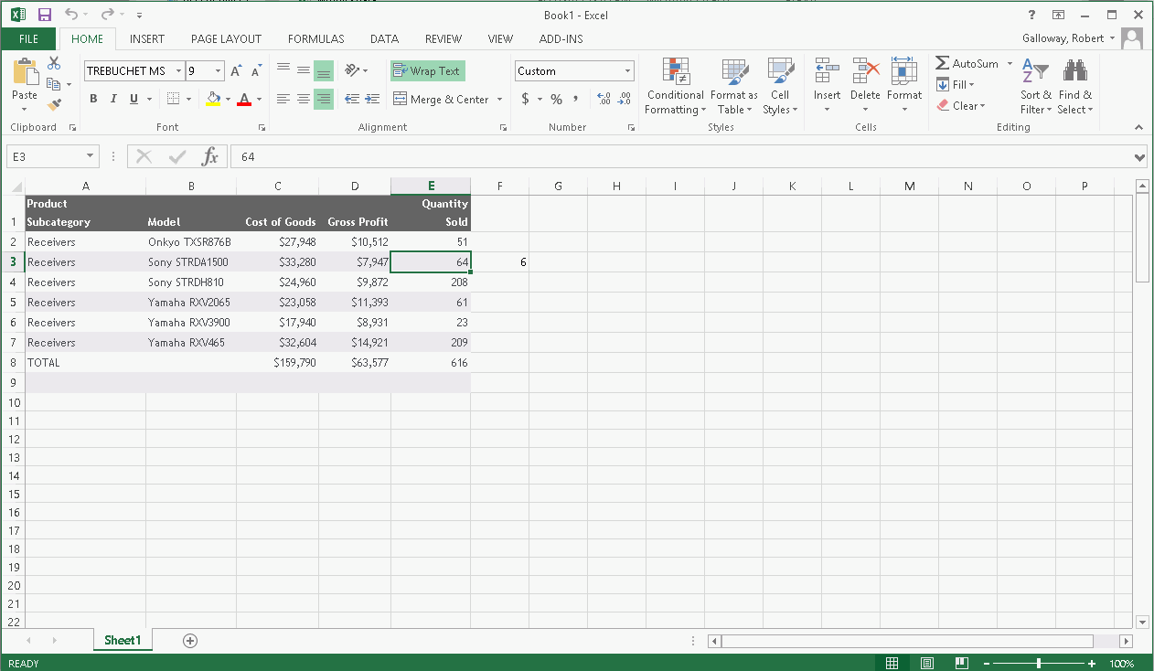 Excel spreadsheet with tne new filtered query displaying a more limited set of results