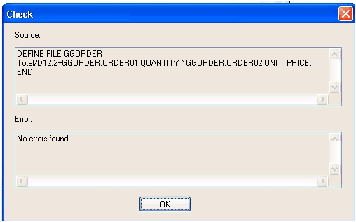 Check window for the Define tool diagram