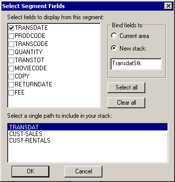 Select Segment Fields dialog box