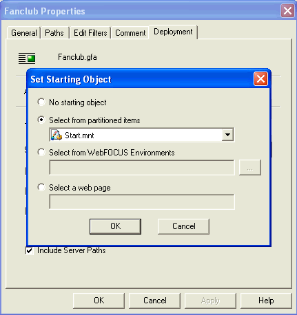 Set Starting Object dialog box