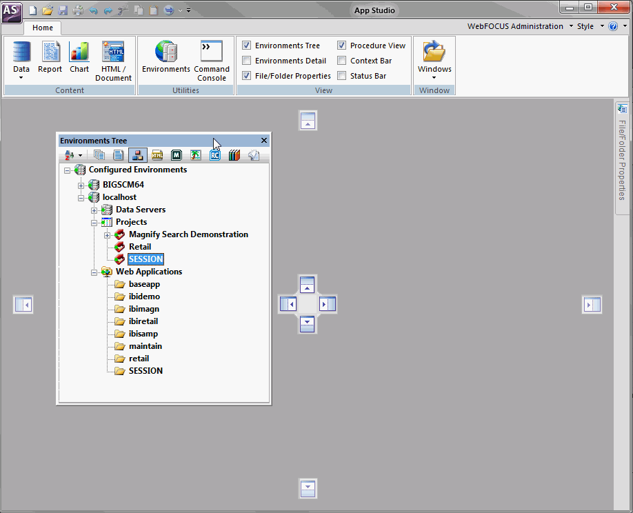 Floating Configured Environments panel with App Studio handles