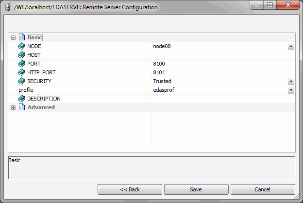 Remote Server Configuration dialog box