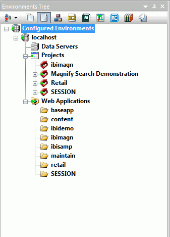 Configured Environments panel in App Studio
