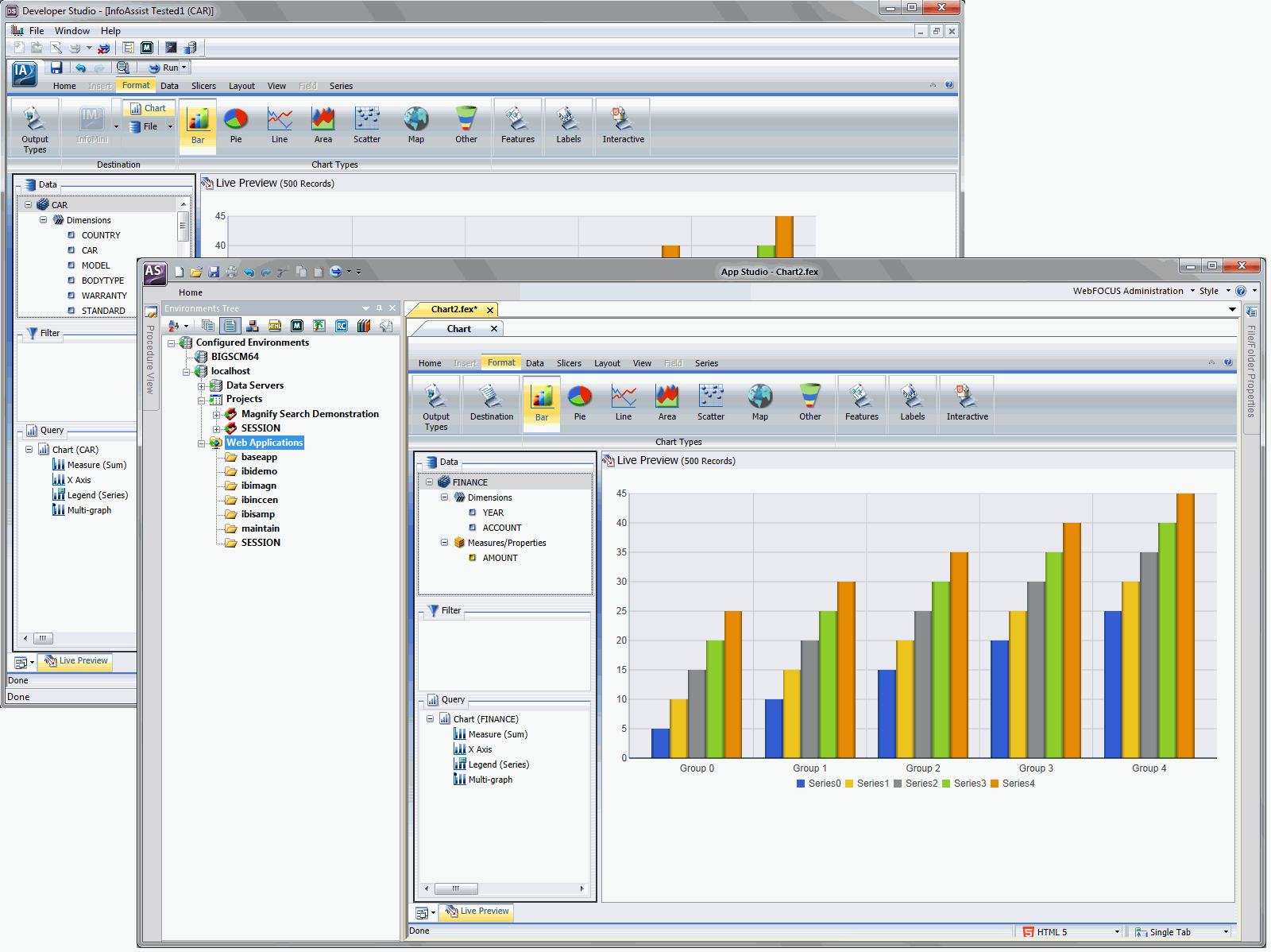 Comparison of the Developer Studio Graph tool and the App Studio Chart canvas