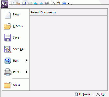 Application menu in App Studio