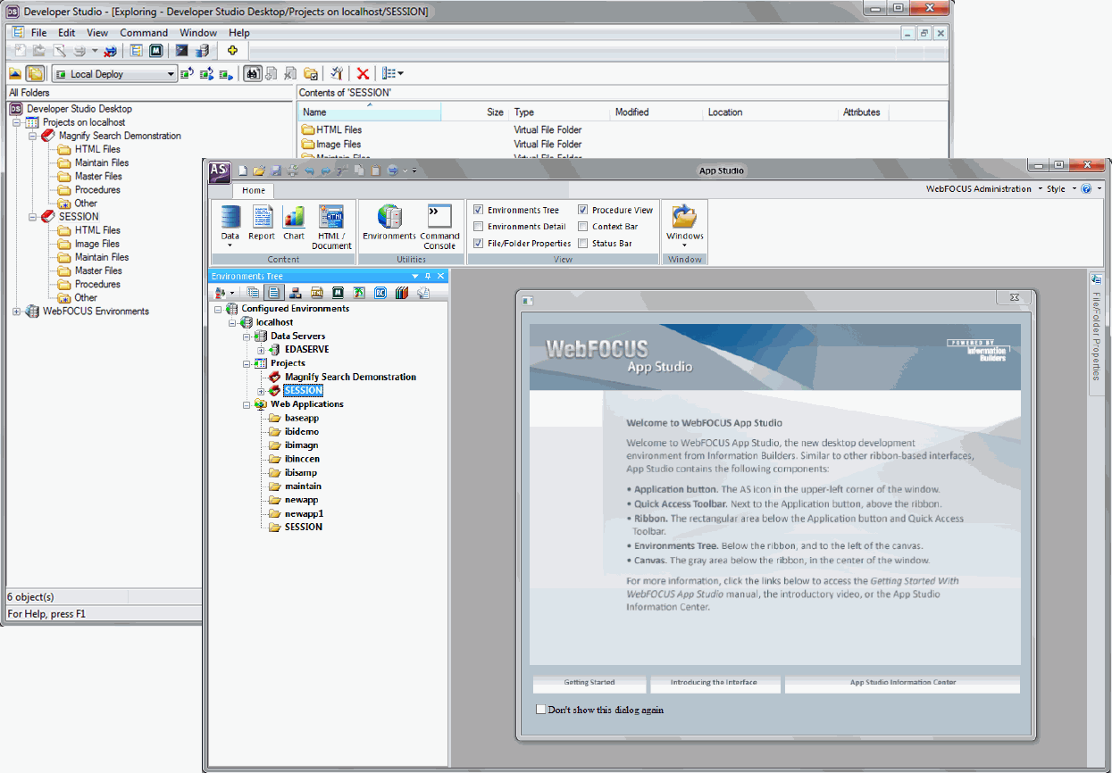 Comparison of default Developer Studio and App Studio interfaces