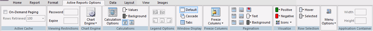 Active Report Options tab