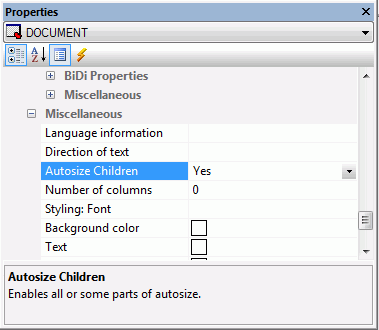 Autosize Children option turned on