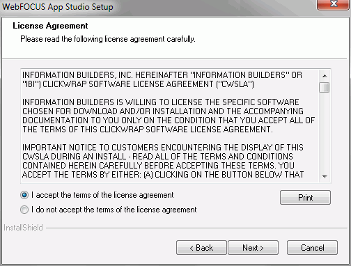 License Agreement window