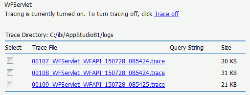 WebFOCUS client traces screen