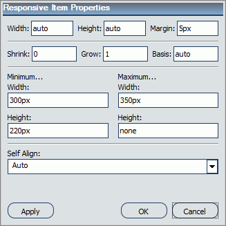 Responsive Item Properties dialog box