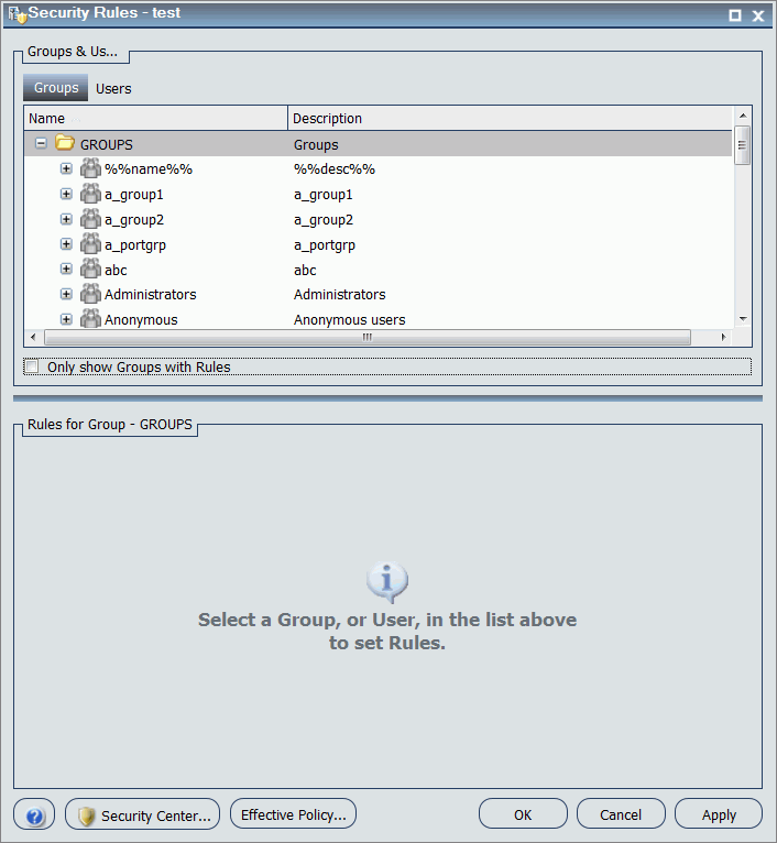 Security Rules dialog box