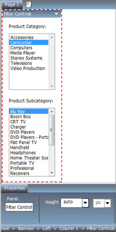 Banner with Global Filter controls