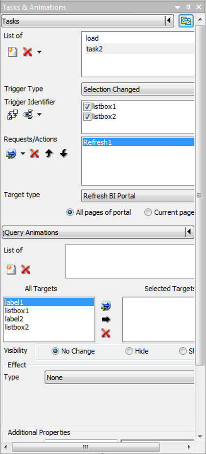 Tasks & Animations panel