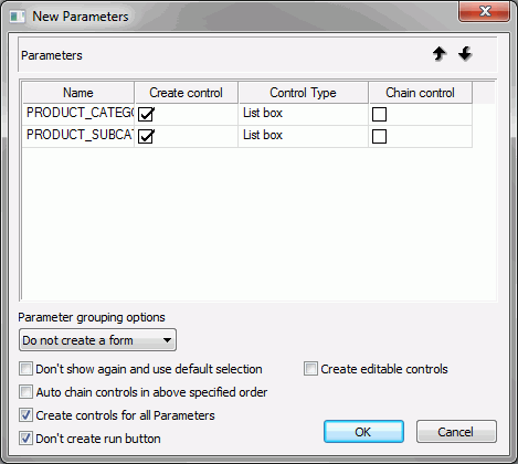 New Parameters dialog box