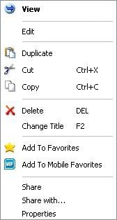 Context Menu for a Save Parameter Report